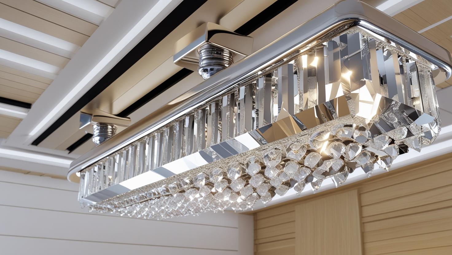 Modern chandelier installation in a living room Indoor lighting installation by certified electrician