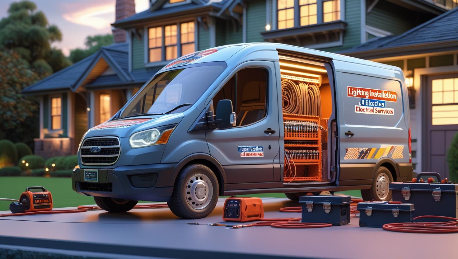 Lighting installation and electrical service vehicle on-site Electrical service van for lighting installation